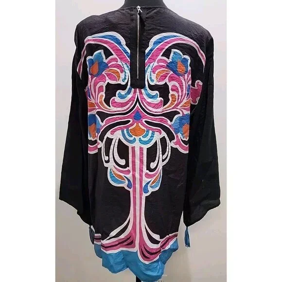 Sharon Young XL Womens Oversized Floral Shirt Tunic Zip Back A-Sym Sleeve - Picture 5 of 7